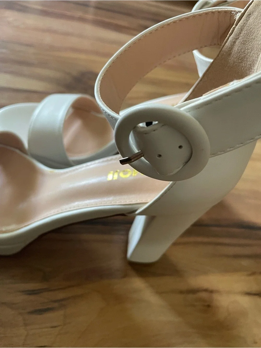 White Block Heel Ankle-Strap Sandals